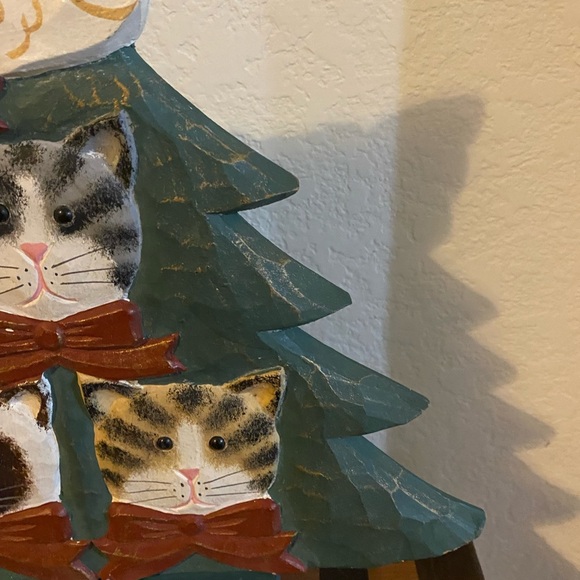 Vintage Hand Painted Wood 6 Cat Angel Tree Standing Philippine Figurine 12”H - Picture 5 of 14